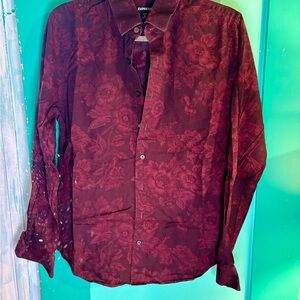 Express Red Floral Men's Dress Shirt